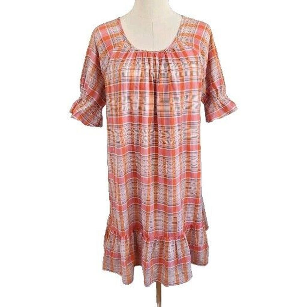 Madewell Plaid Ruffle-Sleeve Popover Mini Dress Small AO279 - Picture 3 of 7
